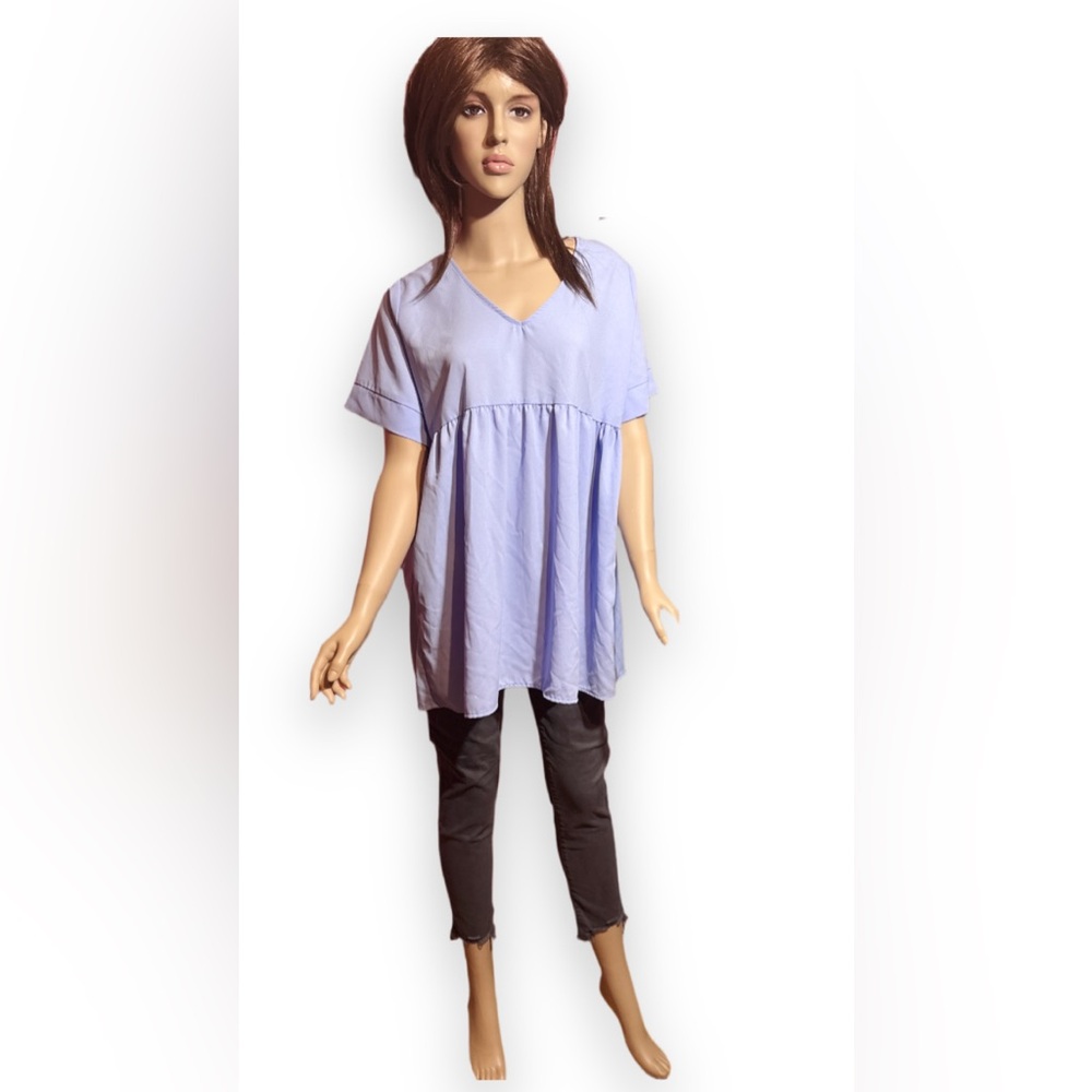 Zenana Outfitters Blue Short Sleeve Relaxed Tunic